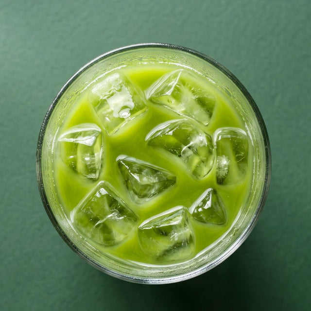 Matcha latte with a green and white swirl