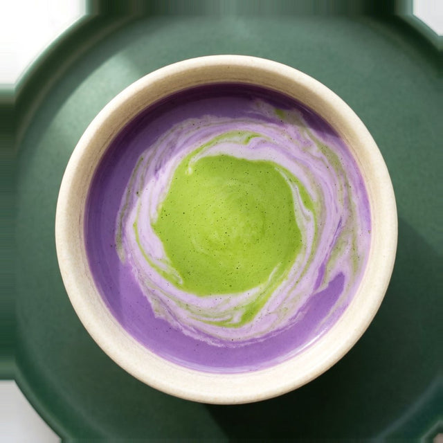 Ube matcha — violet latte with a jade matcha centre